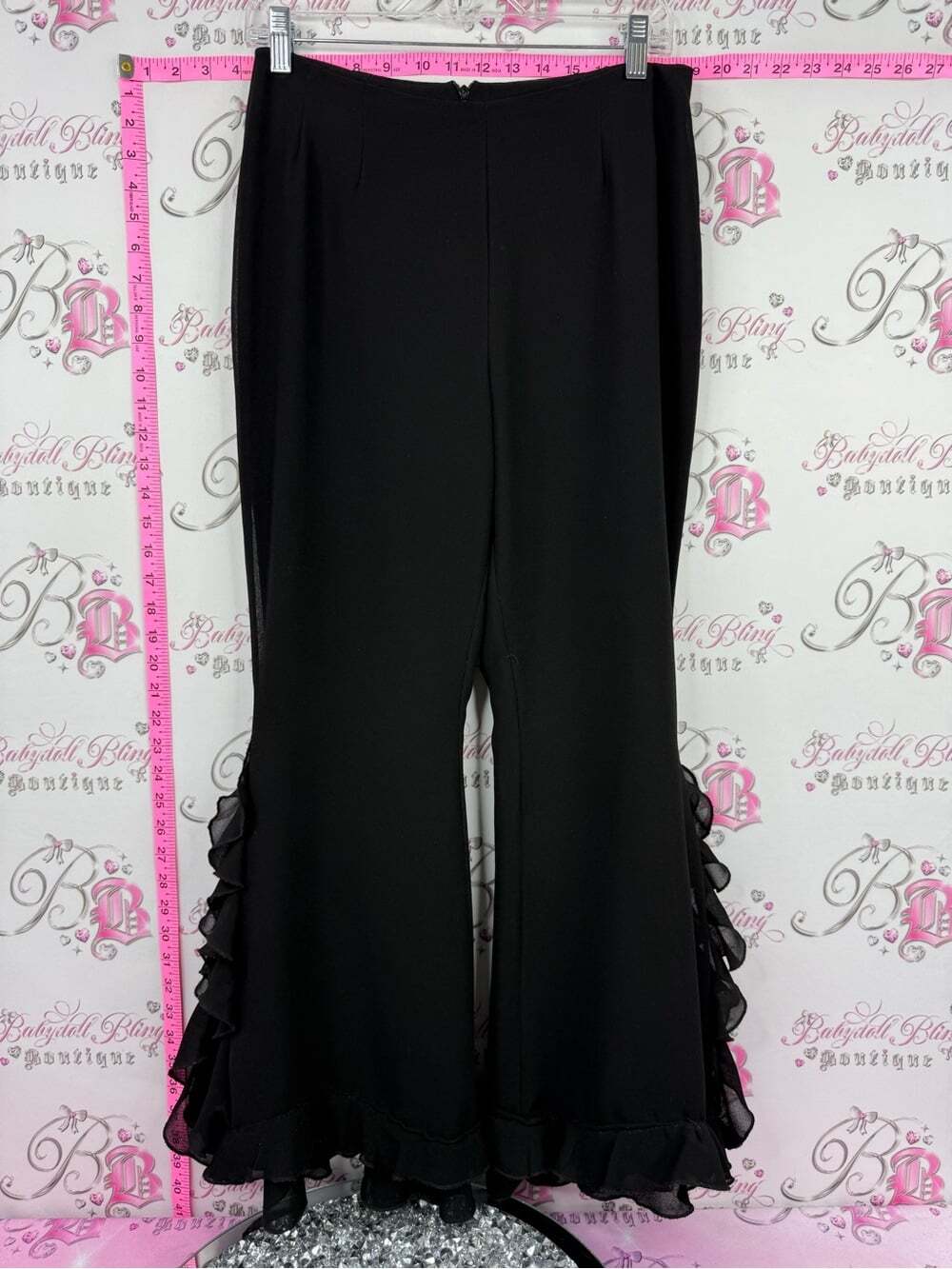 JS Collections wide leg ruffle frilly Black Wide-Leg Pants with Ruffle Hem